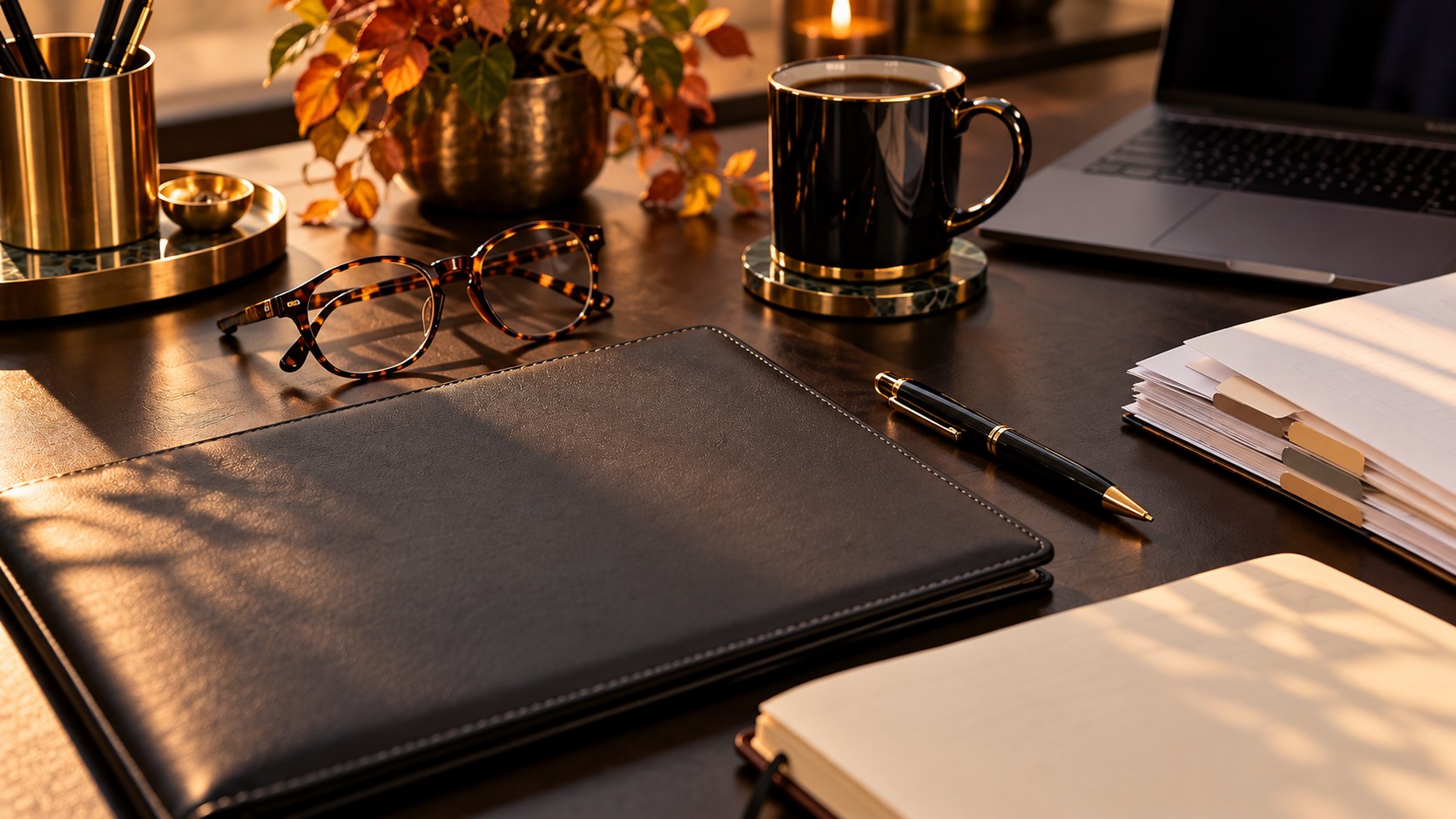 Aubrey International employment-law desk detail in warm October light